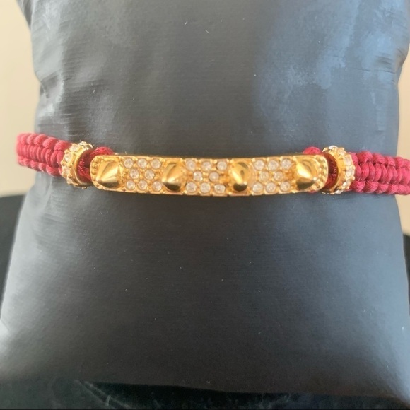 Burgundy Gold and Crystal Studded‎ Bracelet - Picture 3 of 5